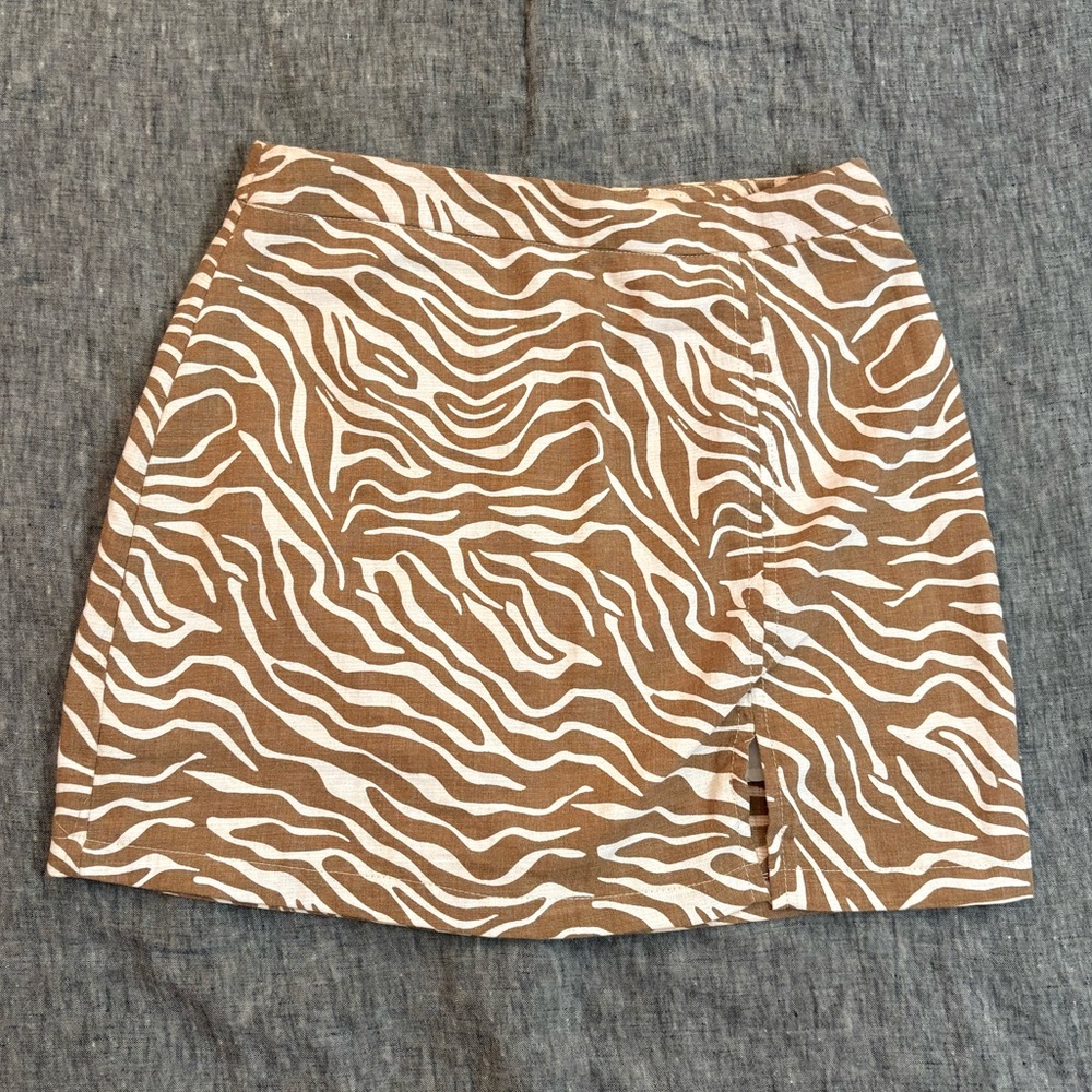 Everly Tan and White Zebra Mini Skirt